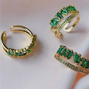 Elegant Gold and Green Emerald Adjustable Ring 14 K GF